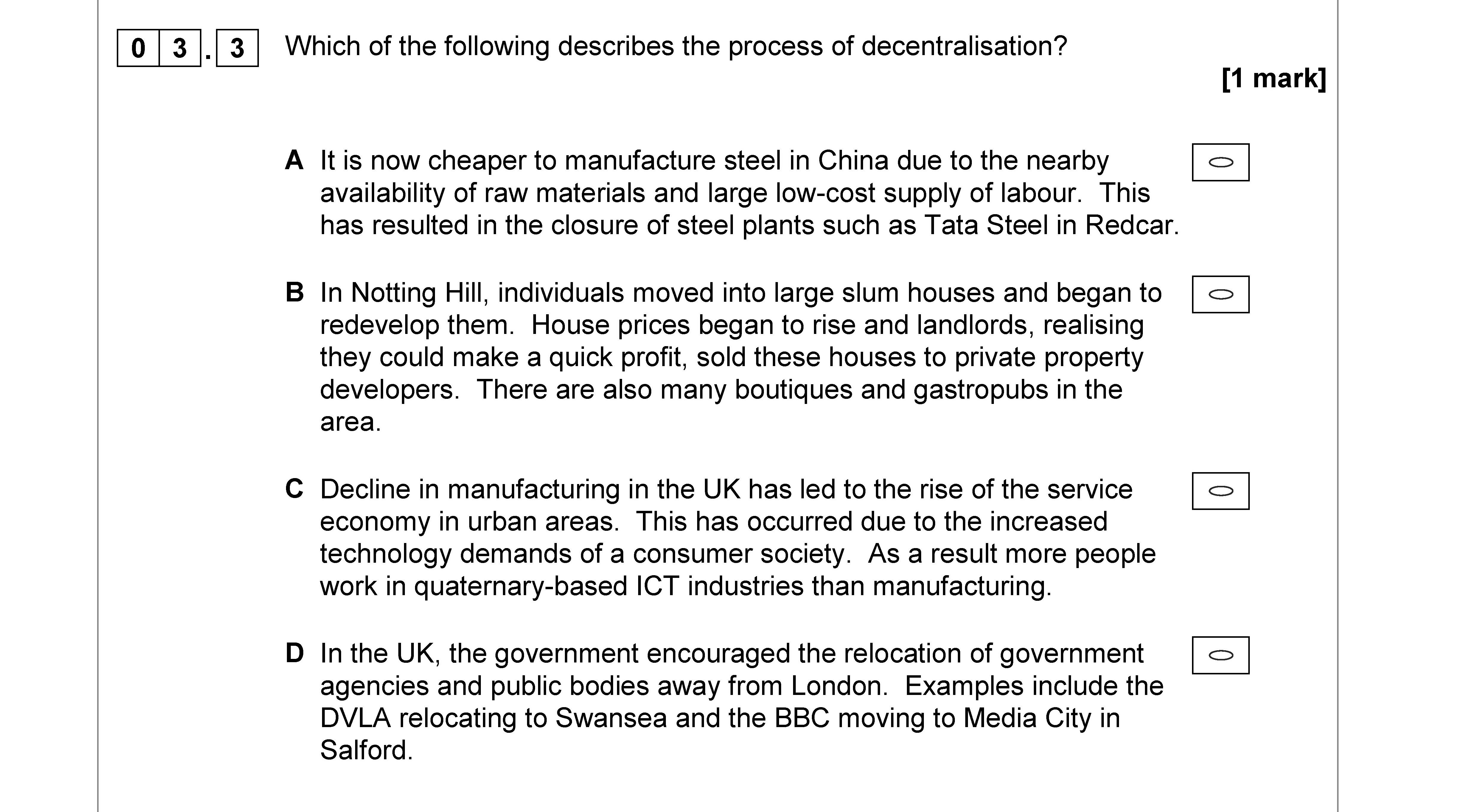 Which-of-the-following-describes-the-process-of-decentralisation?--A-AQA-A-Level Geography-Question 3-2018-Paper 2.png